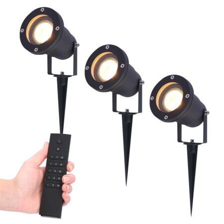Set van 3 LED Prikspot zwart Sydney - aluminium - 4 Watt 345 lumen - 2700K warm wit - IP65 Waterdicht - Incl. dimmer met afstandsbediening | HOFTRONIC