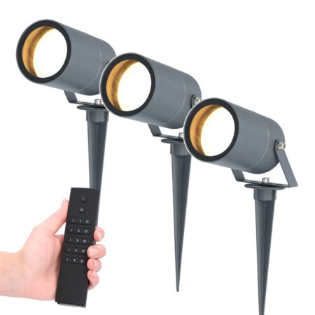 Set van 3 LED Prikspots Spikey - 4 Watt 345 lumen - 2700K warm wit - antraciet - IP65 Waterdicht - Incl. dimmer met afstandsbediening | HOFTRONIC