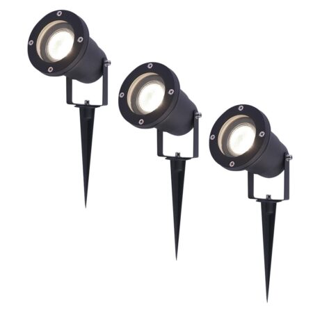 Set van 3 LED prikspots - 4 Watt 345 Lumen - Dimbaar - Kantelbaar - 4000K neutraal wit - GU10 - IP64 Waterdicht - Zwart - Tuinspots | HOFTRONIC