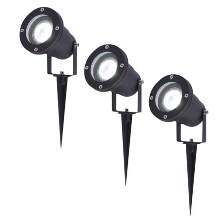 Set van 3 LED prikspots - 4 Watt 345 Lumen - Dimbaar - Kantelbaar - 6500K daglicht wit - GU10 - IP64 Waterdicht - Zwart - Tuinspots | HOFTRONIC