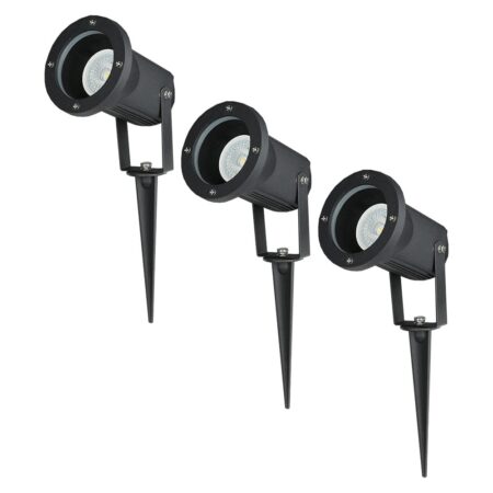 Set van 3 LED prikspots - Dimbaar - Kantelbaar - 4000K neutraal wit - 4 Watt 345 Lumen - IP44 - Waterdicht - Zwart - Tuinspot - tuinverlichting - padverlichting | HOFTRONIC