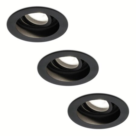 Set van 3 Laredo LED inbouwspots - GU10 4 Watt 345 Lumen - 4000K neutraal wit - Dimbaar - verzonken - Rond - Kantelbaar - IP20 Voor binnen - Zwart | HOFTRONIC
