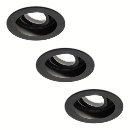Set van 3 Laredo LED inbouwspots - GU10 4 Watt 345 Lumen - 6500K daglicht wit - Dimbaar - verzonken - Rond - Kantelbaar - IP20 Voor binnen - Zwart | HOFTRONIC