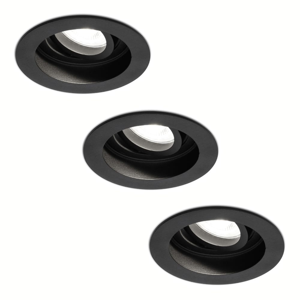 Set van 3 Laredo LED inbouwspots - GU10 4 Watt 345 Lumen - 6500K daglicht wit - Dimbaar - verzonken - Rond - Kantelbaar - IP20 Voor binnen - Zwart | HOFTRONIC