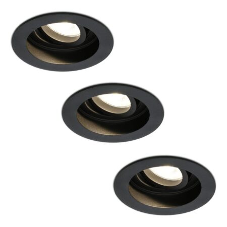Set van 3 Laredo LED inbouwspots - GU10 4 Watt 345 lumen - 2700K Warm wit - Dimbaar - verzonken - Rond - Kantelbaar - IP20 Voor binnen - Zwart | HOFTRONIC