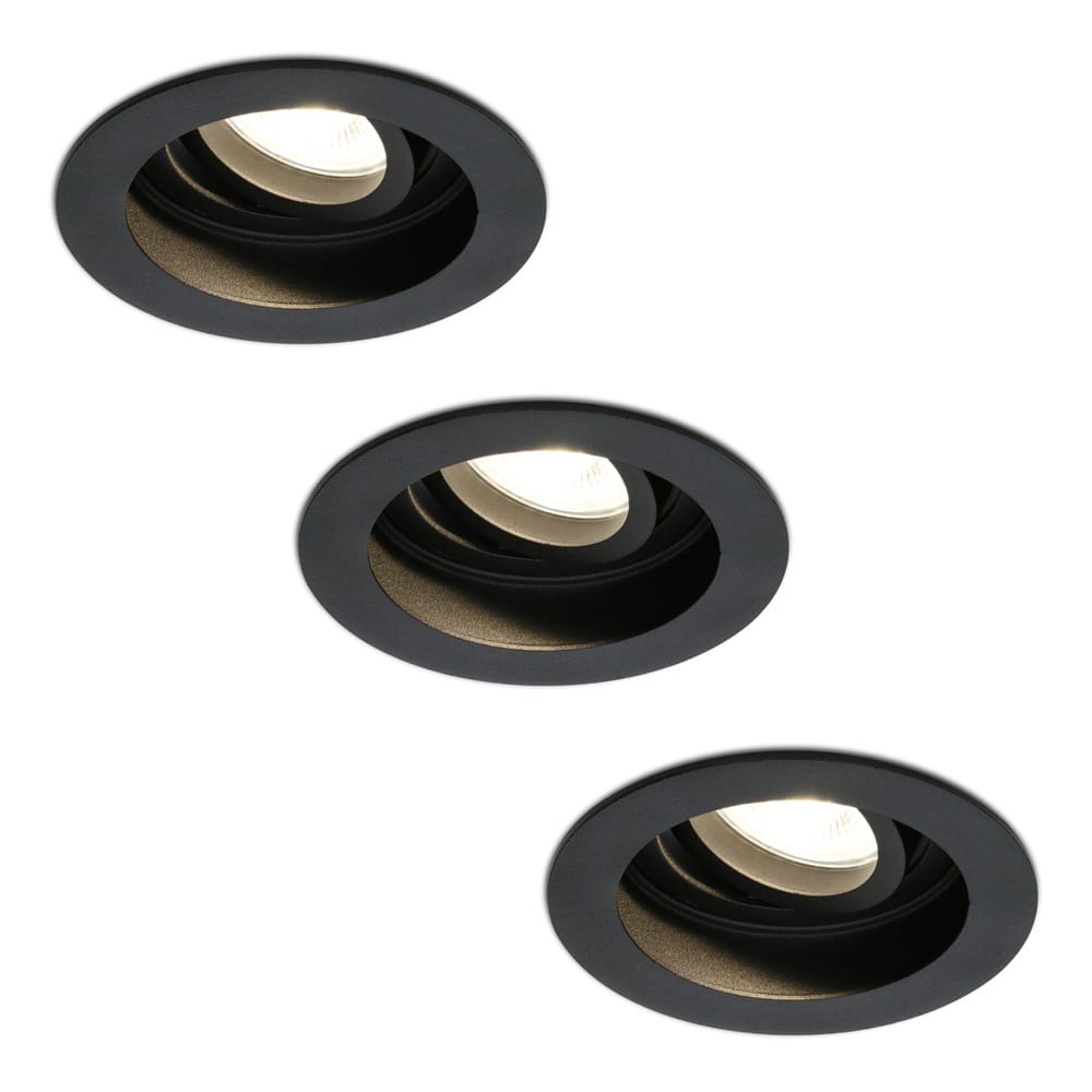Set van 3 Laredo LED inbouwspots - GU10 4 Watt 345 lumen - 2700K Warm wit - Dimbaar - verzonken - Rond - Kantelbaar - IP20 Voor binnen - Zwart | HOFTRONIC