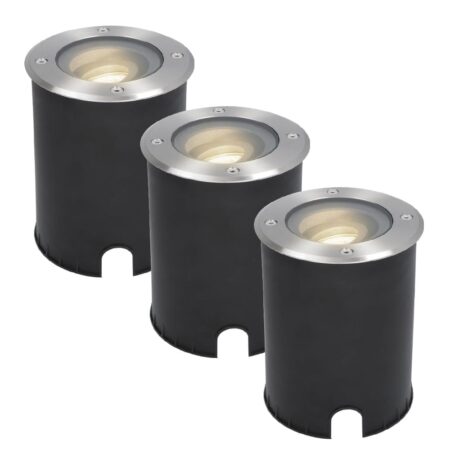 Set van 3 Lilly LED Grondspots - Dimbaar - Kantelbaar - GU10 - 4000K neutraal wit - 4 Watt 345 Lumen - Rond - IK10 - RVS - IP67 waterdicht | HOFTRONIC