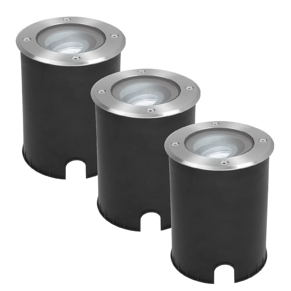 Set van 3 Lilly LED Grondspots - Dimbaar - Kantelbaar - GU10 - 6500K daglicht wit - 4 Watt 345 Lumen - Rond - IK10 - RVS - IP67 waterdicht | HOFTRONIC