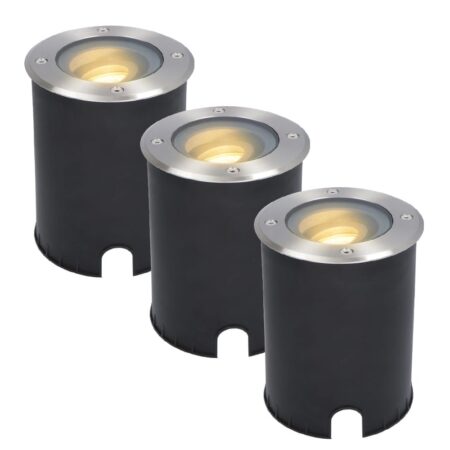 Set van 3 Lilly LED Grondspots - Dimbaar - Kantelbaar - GU10 - Rond - 2700K warm wit - 4 Watt 345 lumen - IK10 - RVS - IP67 waterdicht | HOFTRONIC