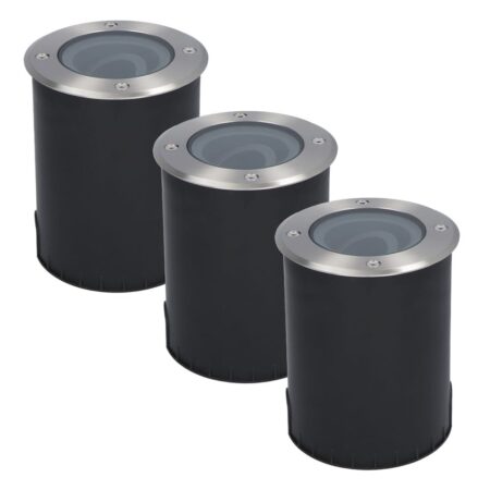 Set van 3 Lilly LED Grondspots - Dimbaar - Kantelbaar - GU10 fitting - Rond - IK10 - Tuinspot - Oprit - RVS - IP67 waterdicht | HOFTRONIC