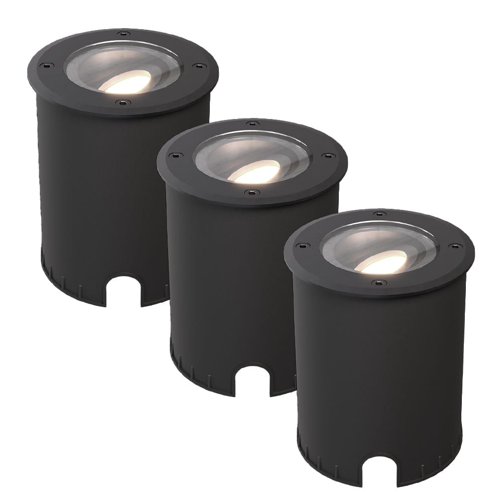 Set van 3 Lilly dimbare LED Grondspot - Kantelbaar - Overrijdbaar - Rond - 4000K neutraal wit - IP67 waterdicht - 3 jaar garantie - Zwart | HOFTRONIC