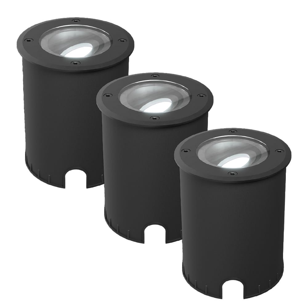 Set van 3 Lilly dimbare LED Grondspot - Kantelbaar - Overrijdbaar - Rond - 6500K daglicht wit - IP67 waterdicht - 3 jaar garantie - Zwart | HOFTRONIC
