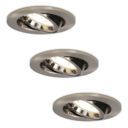 Set van 3 Lublin LED inbouwspots - 4 Watt 345 Lumen - 4000K Neutraal wit - GU10 - Dimbaar - Rond - Kantelbaar - IP20 Stofdicht - RVS | HOFTRONIC