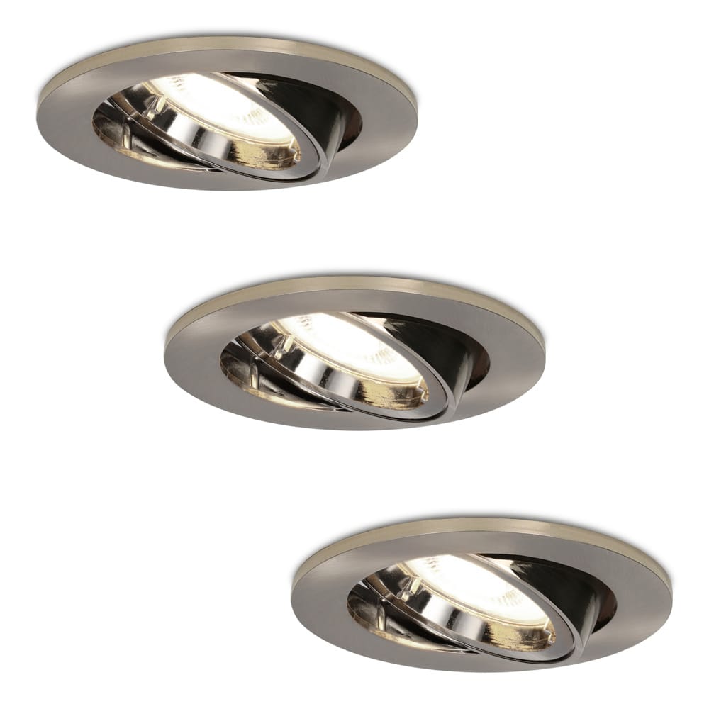 Set van 3 Lublin LED inbouwspots - 4 Watt 345 Lumen - 4000K Neutraal wit - GU10 - Dimbaar - Rond - Kantelbaar - IP20 Stofdicht - RVS | HOFTRONIC