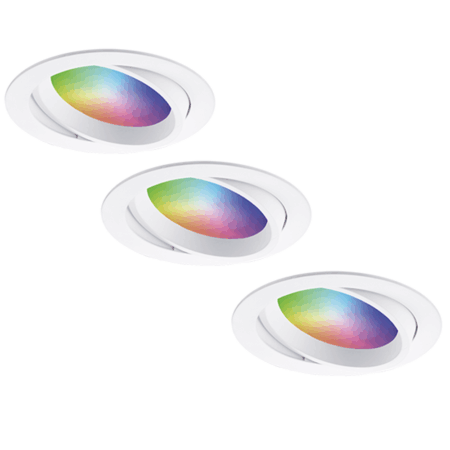 Set van 3 Luna - Smart inbouwspots - IP44 - Kantelbaar - 12 Watt 1050 Lumen (Superbright) - Wifi + Bluetooth - RGBWW - Google Home