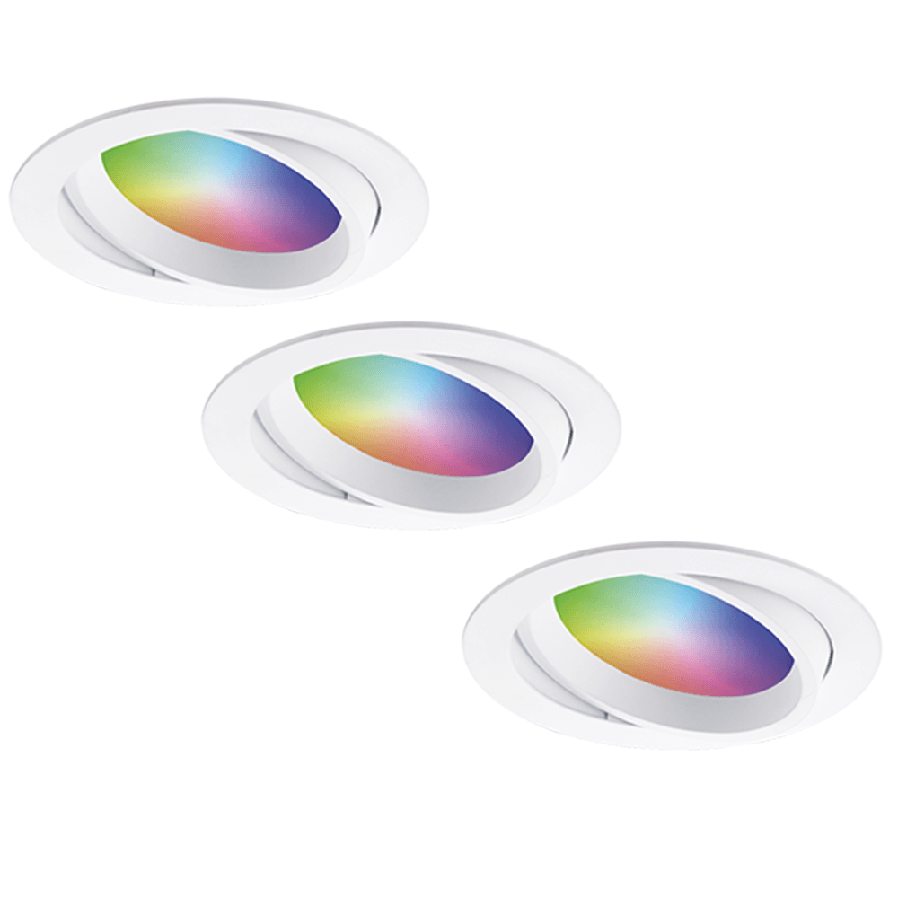 Set van 3 Luna - Smart inbouwspots - IP44 - Kantelbaar - 12 Watt 1050 Lumen (Superbright) - Wifi + Bluetooth - RGBWW - Google Home