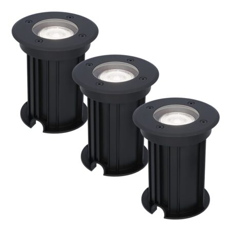 Set van 3 Maisy LED Grondspots Rond - Dimbaar - GU10 - 6500K daglicht wit - 4 Watt 345 Lumen - Rond - Ø12cm - Tuinspot - Oprit - Zwart - IP67 waterdicht | HOFTRONIC