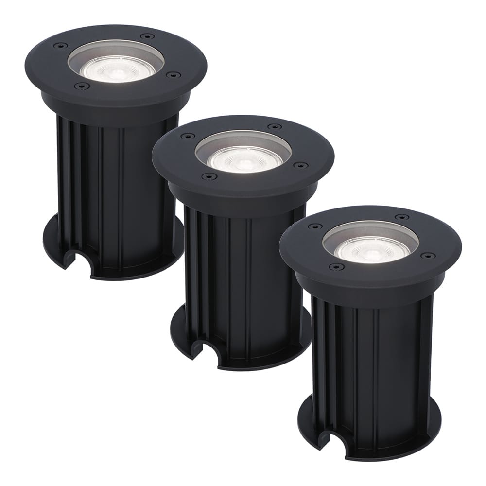 Set van 3 Maisy LED Grondspots Rond - Dimbaar - GU10 - 6500K daglicht wit - 4 Watt 345 Lumen - Rond - Ø12cm - Tuinspot - Oprit - Zwart - IP67 waterdicht | HOFTRONIC