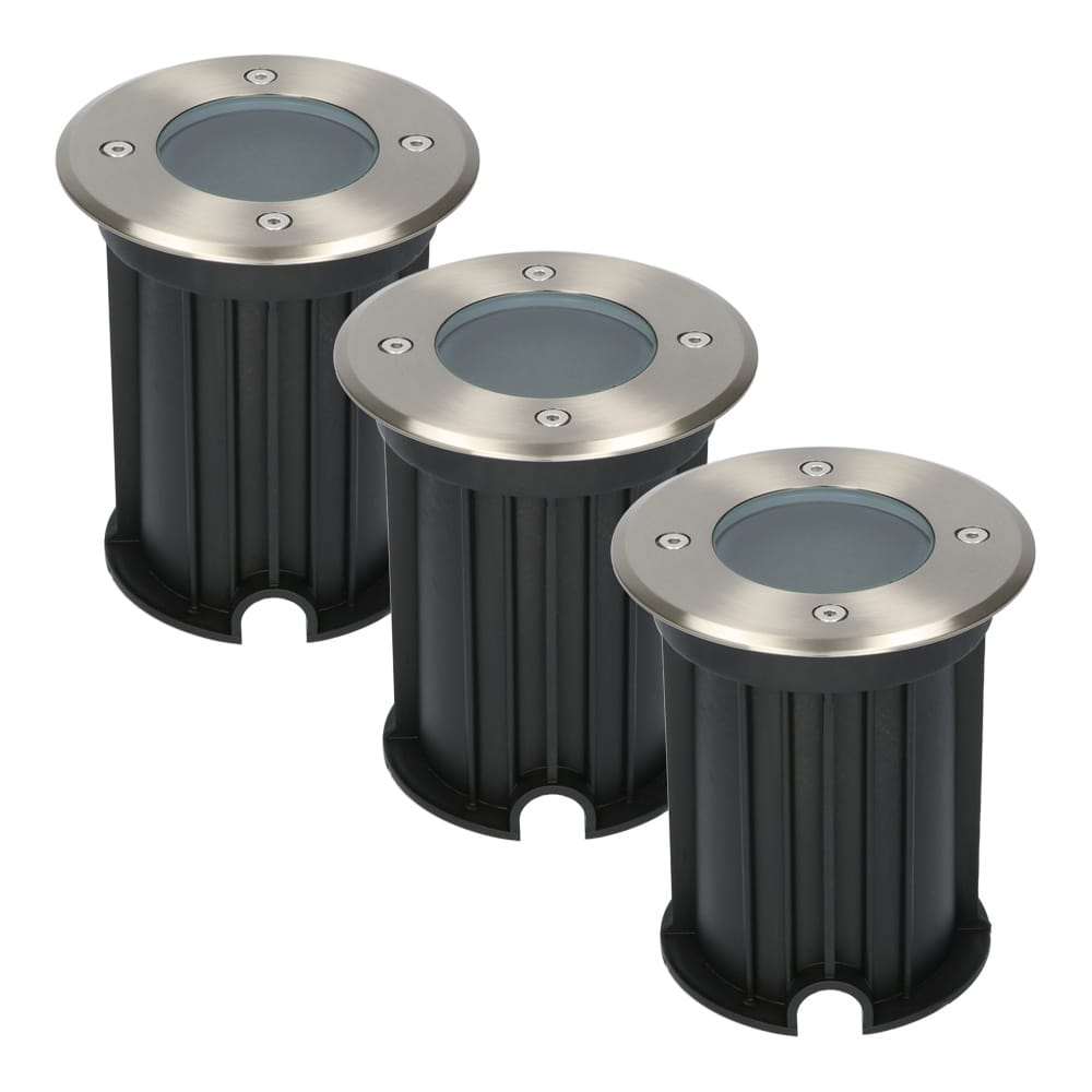 Set van 3 Maisy LED Grondspots - Rond - Ø12cm - RVS - GU10 fitting - Excl. lichtbron - IP67 waterdicht - Tuinspot - Oprit | HOFTRONIC