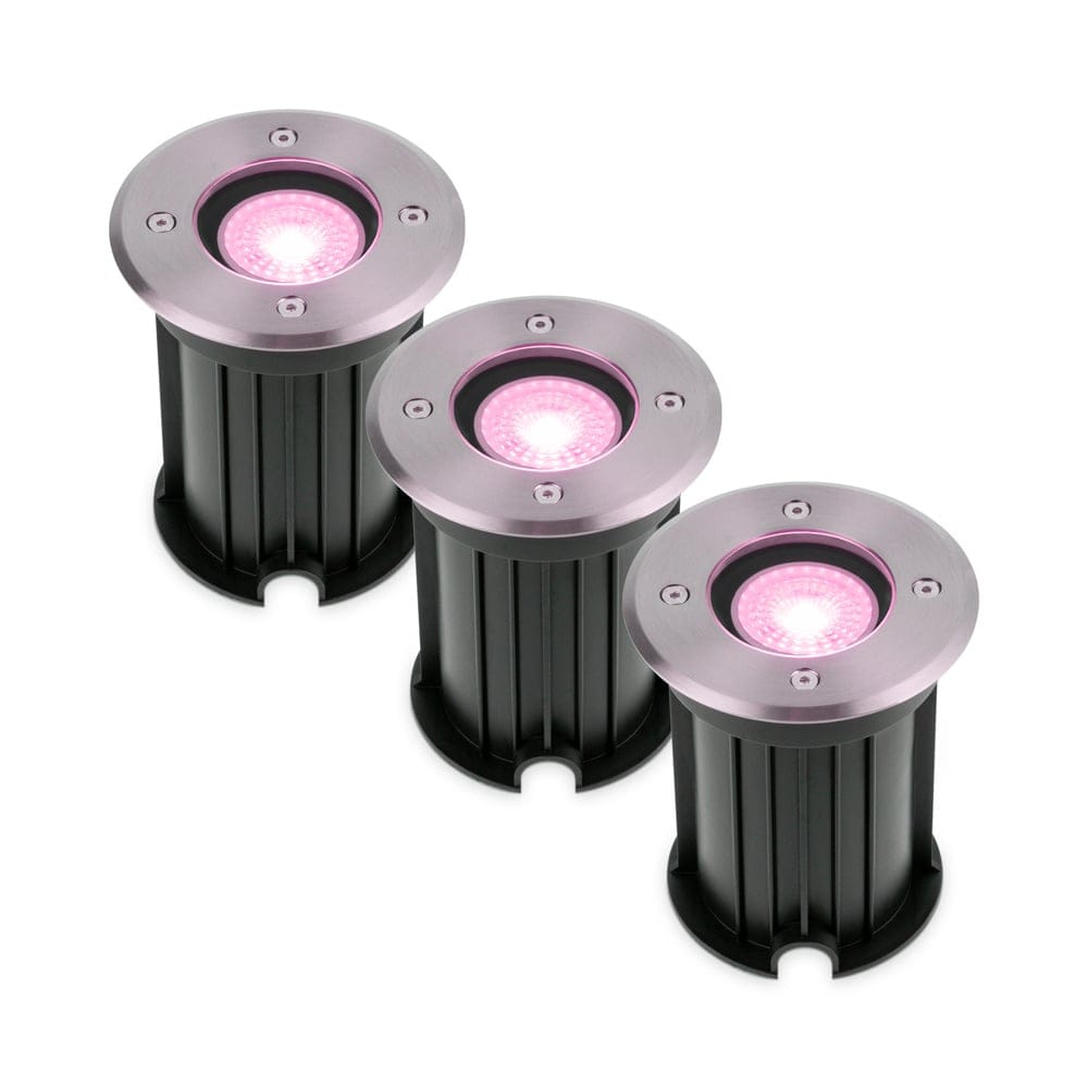 Set van 3 Maisy Smart Grondspots Rond - Ø12cm - 5.5 Watt 345 lumen - RGBWW - Wifi + Bluetooth - Bestuurbaar via app - IP67 waterdicht - Google Home - Amazon Alexa - RVS | HOFTRONIC SMART
