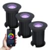 Set van 3 Maisy Smart Grondspots Rond - Ø12cm - 5.5 Watt 345 lumen - RGBWW - Wifi + Bluetooth - Bestuurbaar via app - IP67 waterdicht - Google Home - Amazon Alexa - Zwart | HOFTRONIC SMART