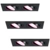 Set van 3 Mallorca LED inbouwspot - IP20 - Kantelbaar - 11 Watt 690 Lumen - Wifi + Bluetooth - RGBWW - Dubbel - GU10 - Google Home