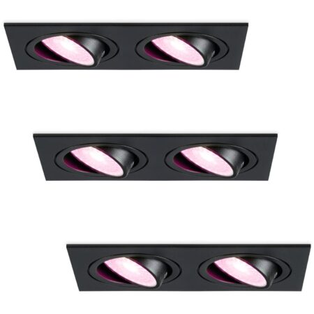 Set van 3 Mallorca LED inbouwspot - IP20 - Kantelbaar - 11 Watt 690 Lumen - Wifi + Bluetooth - RGBWW - Dubbel - GU10 - Google Home