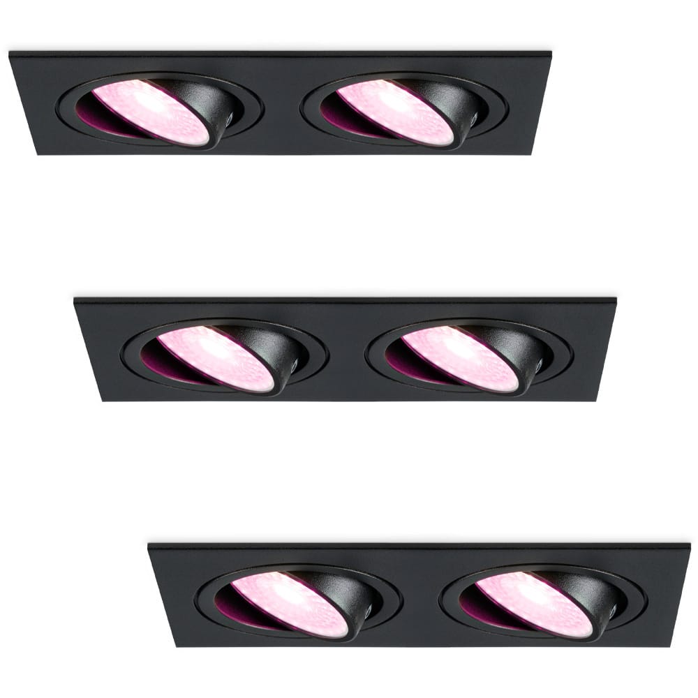 Set van 3 Mallorca LED inbouwspot - IP20 - Kantelbaar - 11 Watt 690 Lumen - Wifi + Bluetooth - RGBWW - Dubbel - GU10 - Google Home