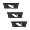 Set van 3 Mallorca LED inbouwspot - IP20 - Kantelbaar - 4 Watt 345 Lumen - 4000K Neutraal wit - GU10 - Dimbaar - Vierkant - Voor binnen - Zwart | HOFTRONIC