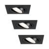 Set van 3 Mallorca LED inbouwspot - IP20 - Kantelbaar - 4 Watt 345 Lumen - 6500K Daglicht wit - GU10 - Dimbaar - Vierkant - Voor binnen - Zwart | HOFTRONIC