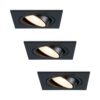 Set van 3 Mallorca LED inbouwspot - IP20 - Kantelbaar - 4 Watt 345 lumen - 2700K warm wit - GU10 - Dimbaar - Vierkant - Voor binnen - Zwart | HOFTRONIC