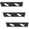 Set van 3 Mallorca LED inbouwspot - IP20 - Kantelbaar - 8 Watt 690 Lumen - 4000K Neutraal wit - Dubbel - GU10 - Dimbaar - Rechthoek - Voor binnen - Zwart | HOFTRONIC