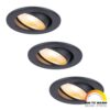 Set van 3 Malta LED inbouwspots - 5 Watt 360 lumen - Dim to warm - Rond - Kantelbaar - IP44 waterdicht - Zwart - Incl. Quick Connector box | HOFTRONIC