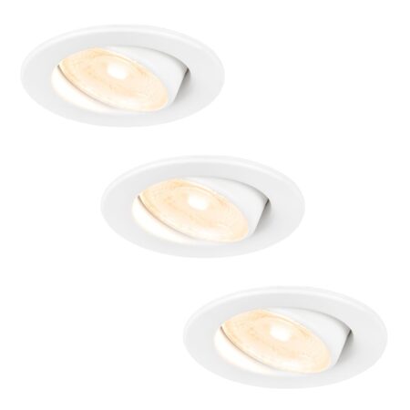 Set van 3 Malta LED inbouwspots - 5 Watt 400 lumen - 2700K warm wit - Dimbaar - Rond - Kantelbaar - IP44 waterdicht - Wit - Incl. Quick Connector box | HOFTRONIC