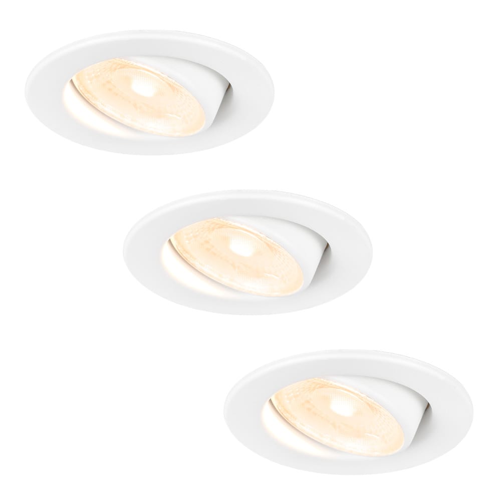 Set van 3 Malta LED inbouwspots - 5 Watt 400 lumen - 2700K warm wit - Dimbaar - Rond - Kantelbaar - IP44 waterdicht - Wit - Incl. Quick Connector box | HOFTRONIC
