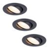 Set van 3 Malta LED inbouwspots - 5 Watt 400 lumen - 2700K warm wit - Dimbaar - Rond - Kantelbaar - IP44 waterdicht - Zwart - Incl. Quick Connector box | HOFTRONIC