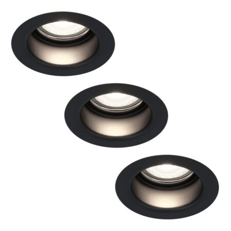 Set van 3 Mari LED inbouwspots verzonken - 4 Watt 345 Lumen - 6500K daglicht wit - GU10 - Dimbaar - Rond - IP64 Waterdicht - Zwart - Anti-glare | HOFTRONIC