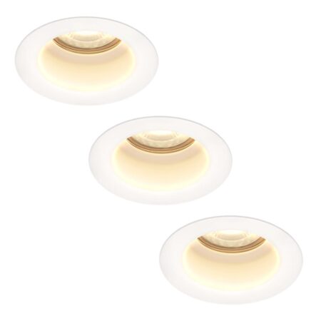 Set van 3 Mari LED inbouwspots verzonken - 4 Watt 345 lumen - 2700K warm wit - GU10 - Dimbaar - Rond - IP65 Waterdicht - Wit - Anti-glare | HOFTRONIC