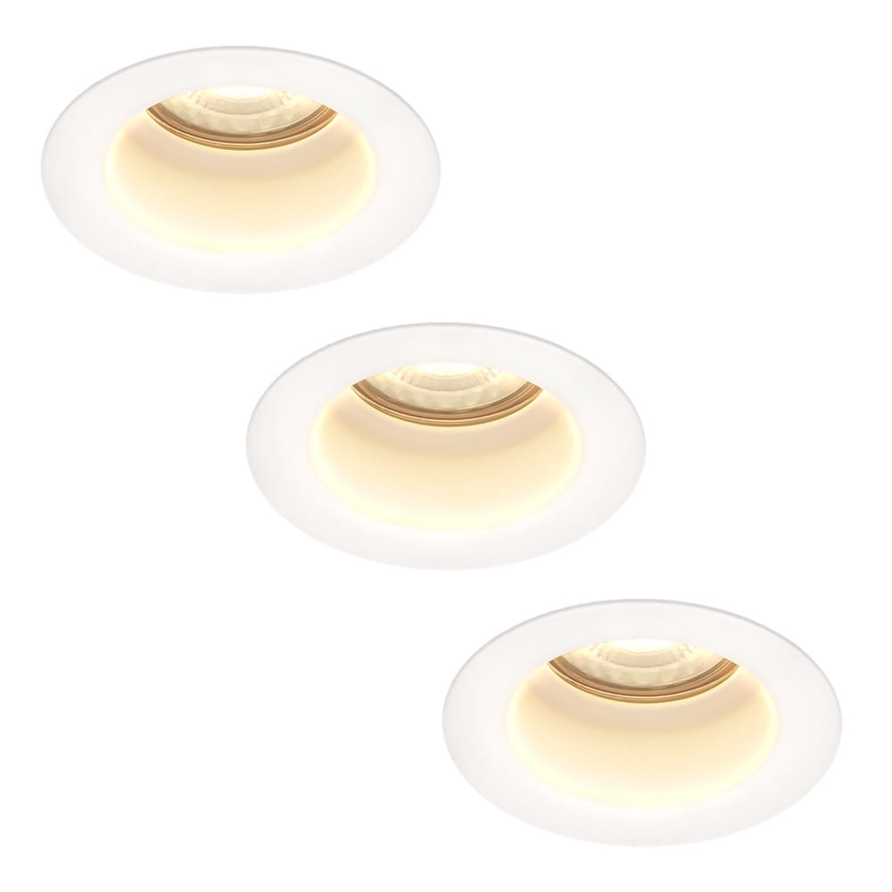 Set van 3 Mari - LED platte inbouwspots met lage inbouwdiepte - 6 Watt 570 Lumen - 2700K Warm wit - GU10 LED Module - Verzonken - Dimbaar - Rond - IP65 waterdicht - Wit | HOFTRONIC