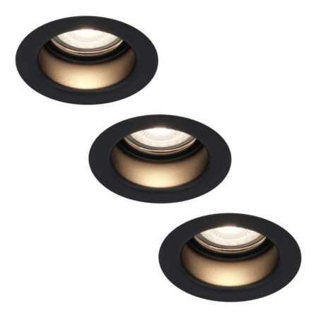 Set van 3 Mari - LED platte inbouwspots met lage inbouwdiepte - 6 Watt 570 Lumen - 4000K Neutraal wit - GU10 LED Module - Verzonken - Dimbaar - Rond - IP65 waterdicht - Zwart | HOFTRONIC