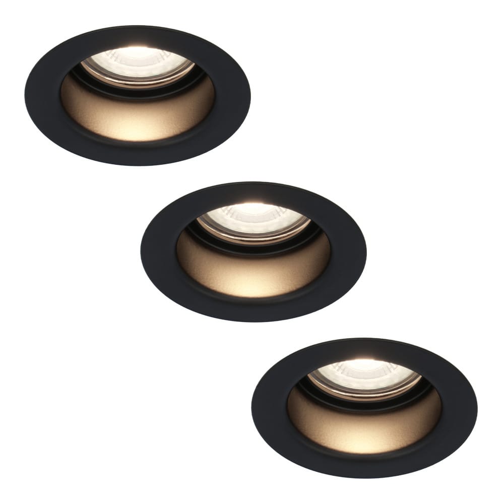 Set van 3 Mari - LED platte inbouwspots met lage inbouwdiepte - 6 Watt 570 Lumen - 4000K Neutraal wit - GU10 LED Module - Verzonken - Dimbaar - Rond - IP65 waterdicht - Zwart | HOFTRONIC