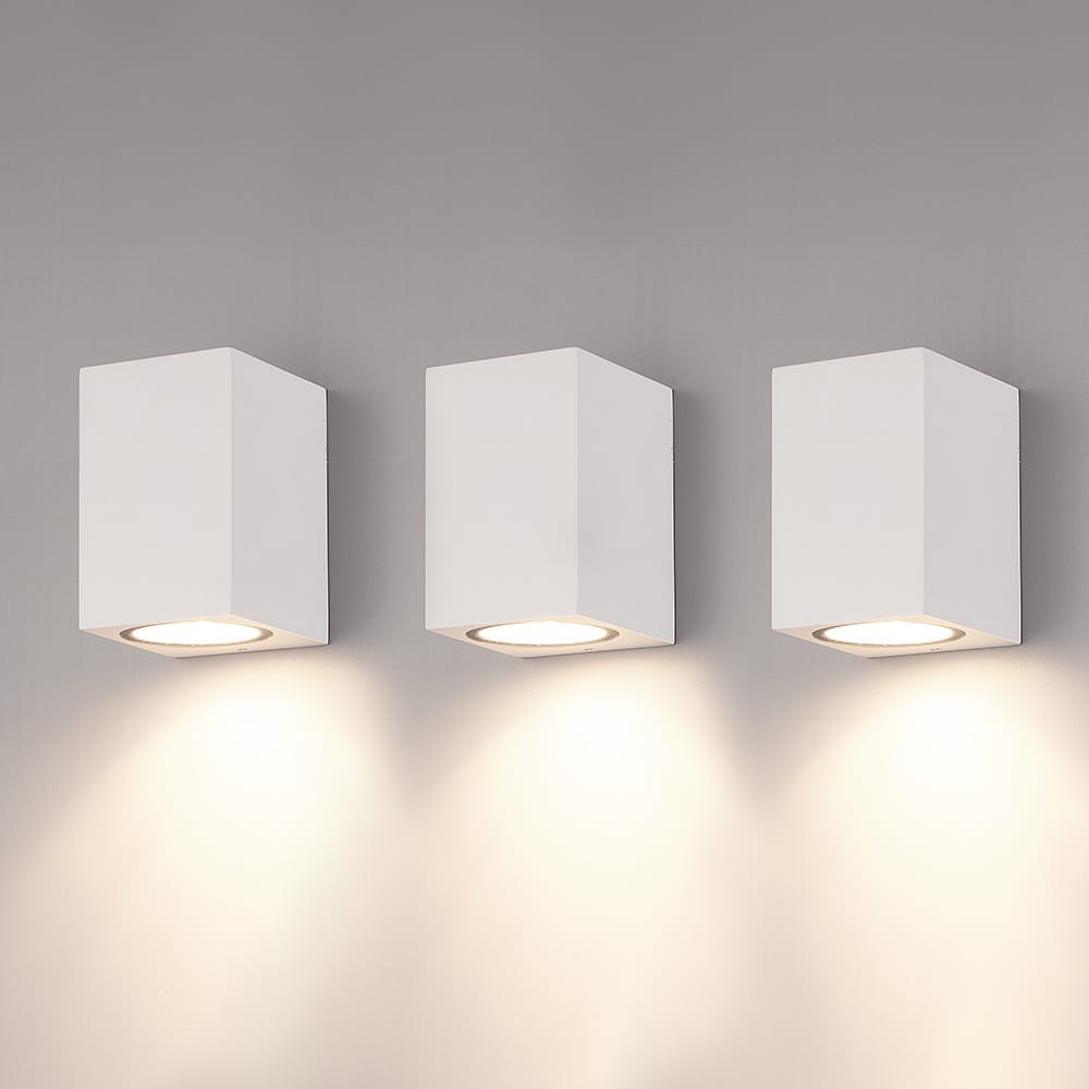 Set van 3 Marion - LED Wandlampen - 4 Watt 345 Lumen - 4000K Neutraal wit - GU10 - Dimbaar - IP64 Waterdicht - Voor binnen en buiten - Wit | HOFTRONIC
