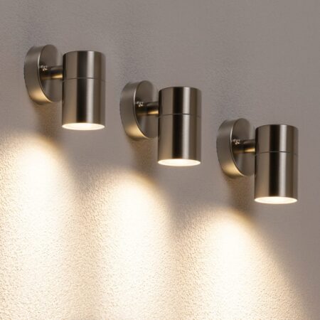 Set van 3 Mason - LED Wandlampen - 4 Watt 345 Lumen - 4000K neutraal wit - GU10 - Dimbaar - IP44 waterdicht - Industriële wandlamp - Voor binnen en buiten - RVS | HOFTRONIC