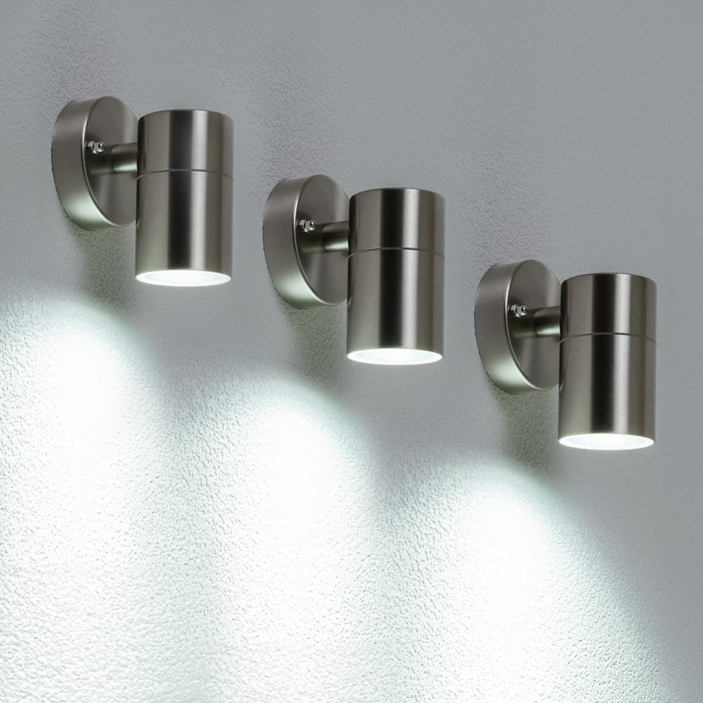 Set van 3 Mason - LED Wandlampen - 4 Watt 345 Lumen - 6500K daglicht wit - GU10 - Dimbaar - IP44 waterdicht - Industriële wandlamp - Voor binnen en buiten - RVS | HOFTRONIC