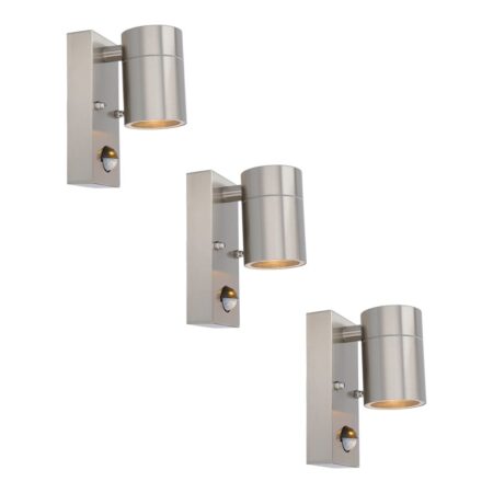 Set van 3 Mason Wandlampen - 2700K Warm Wit - Bewegingssensor en Schemerschakelaar - RVS - IP44 Waterdicht - Wandspot voor binnen en buiten | HOFTRONIC