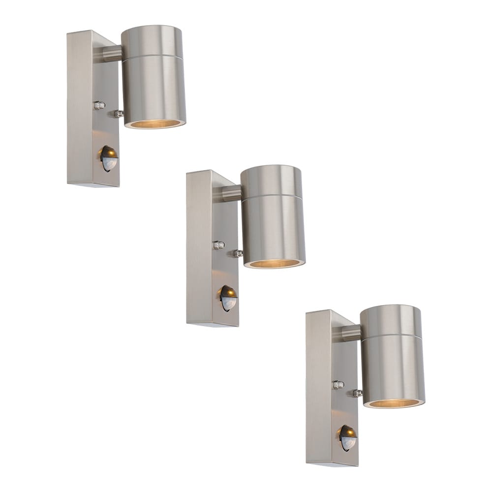 Set van 3 Mason Wandlampen - 2700K Warm Wit - Bewegingssensor en Schemerschakelaar - RVS - IP44 Waterdicht - Wandspot voor binnen en buiten | HOFTRONIC