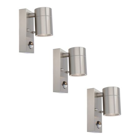 Set van 3 Mason Wandlampen - 6500K Daglicht Wit - Bewegingssensor en Schemerschakelaar - RVS - IP44 Waterdicht - Wandspot voor binnen en buiten | HOFTRONIC