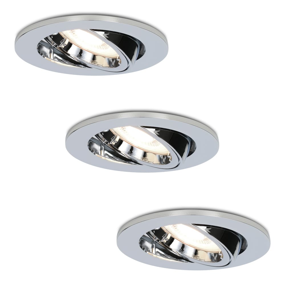Set van 3 Maya LED inbouwspots - 4 Watt 345 Lumen - 4000K Neutraal wit - GU10 - Dimbaar - Rond - Kantelbaar - IP20 voor binnen - Chroom | HOFTRONIC