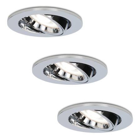 Set van 3 Maya LED inbouwspots - 4 Watt 345 Lumen - 6500K Daglicht wit - GU10 - Dimbaar - Rond - Kantelbaar - IP20 voor binnen - Chroom | HOFTRONIC