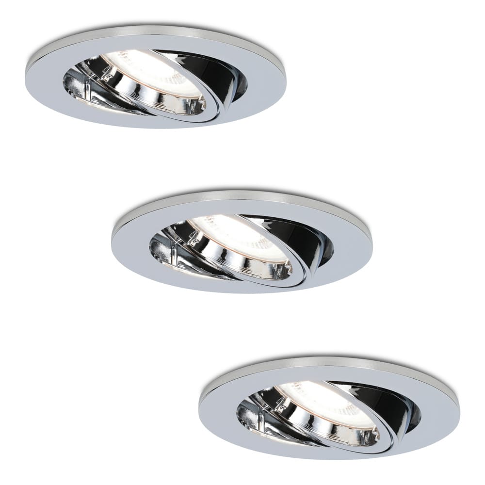 Set van 3 Maya LED inbouwspots - 4 Watt 345 Lumen - 6500K Daglicht wit - GU10 - Dimbaar - Rond - Kantelbaar - IP20 voor binnen - Chroom | HOFTRONIC